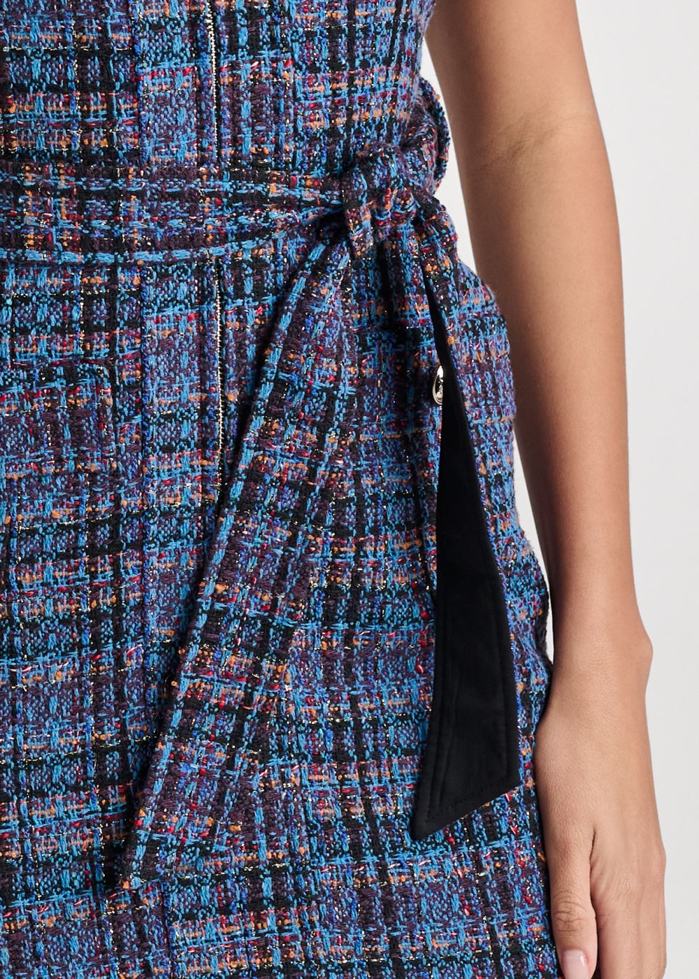 Venus Belted Tweed Dress - Navy Multi