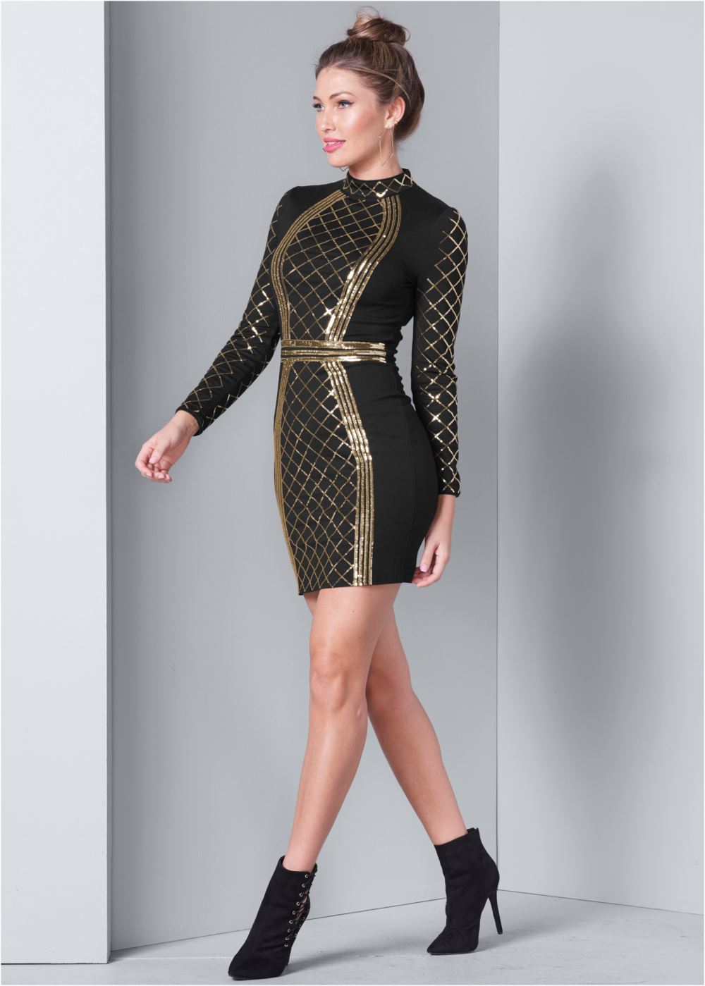 Venus Sequin Bodycon Dress - Black & Gold