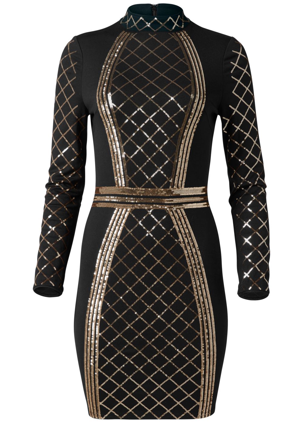Venus Sequin Bodycon Dress - Black & Gold