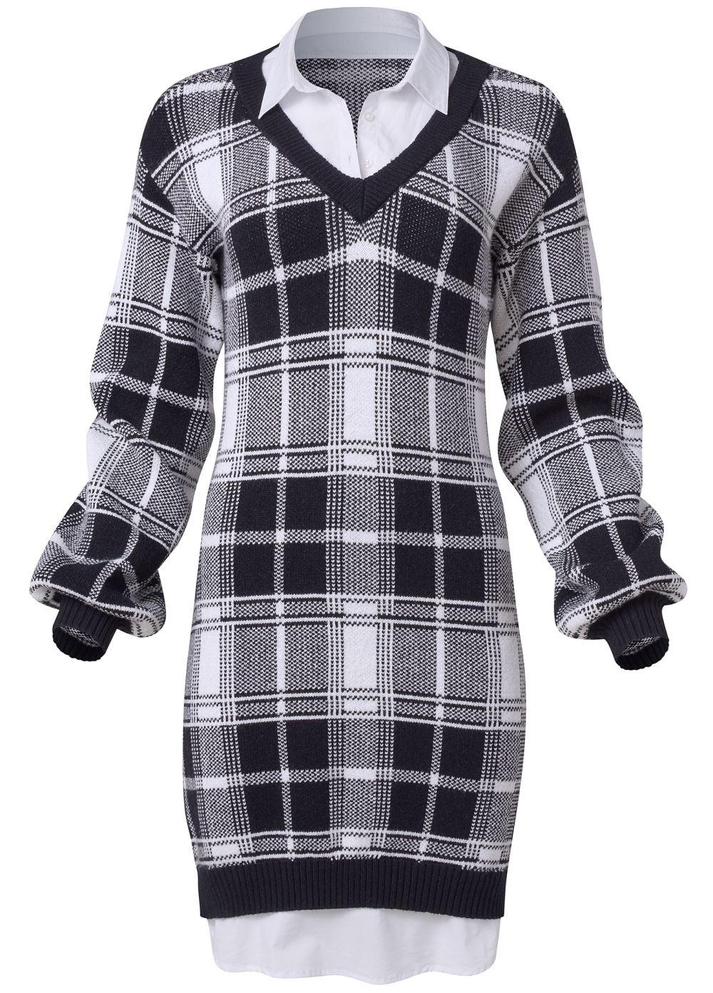 Venus Plaid Layered Sweater Dress - White & Black