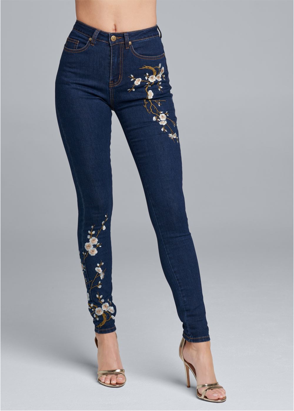 Venus Dark Wash FLORAL EMBROIDERED SKINNY JEANS
