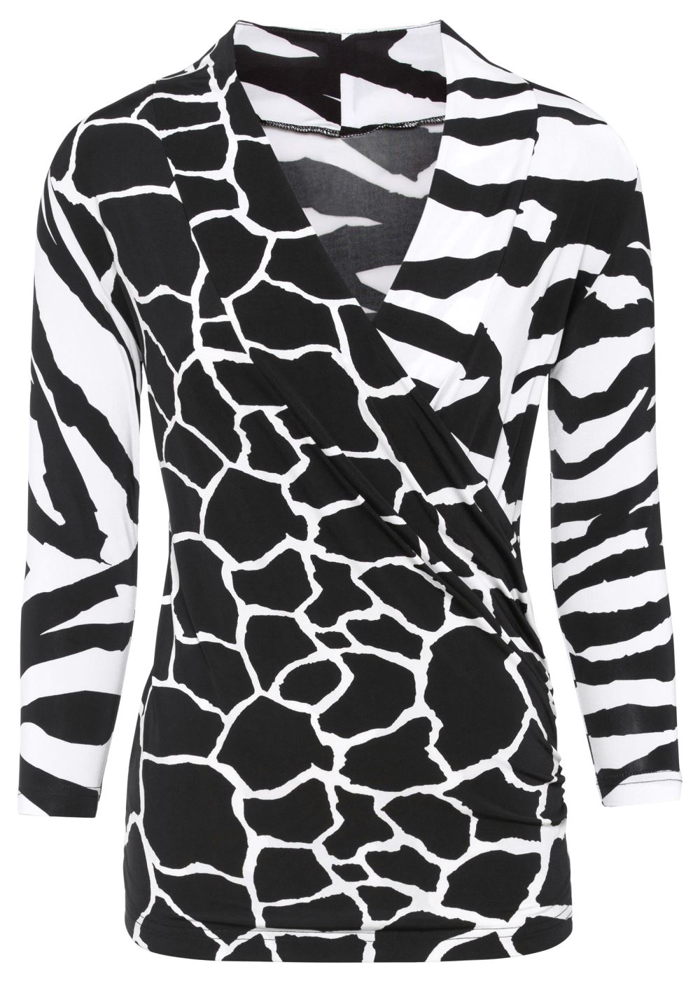 Venus Mixed Print V-Neck Top in Black & White