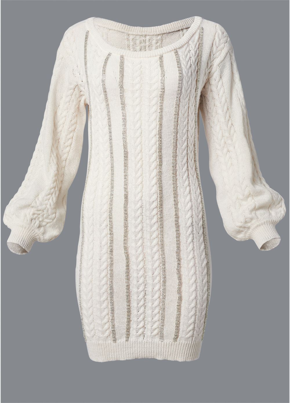 Venus Rhinestone Embellished Sweater Dress - Off White