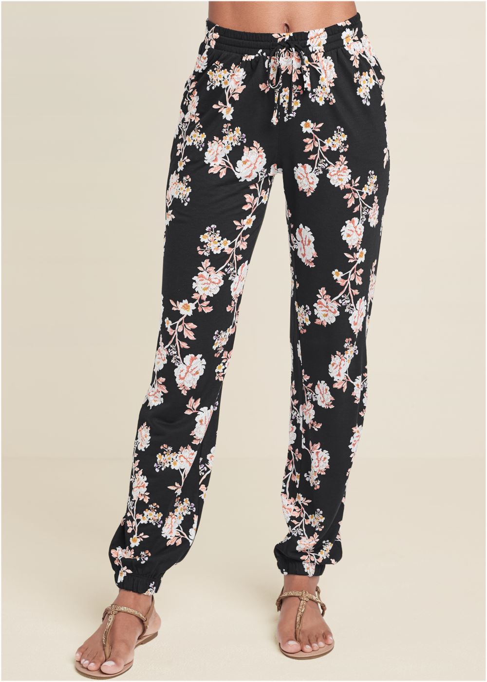 Venus Floral Printed Pants in Black