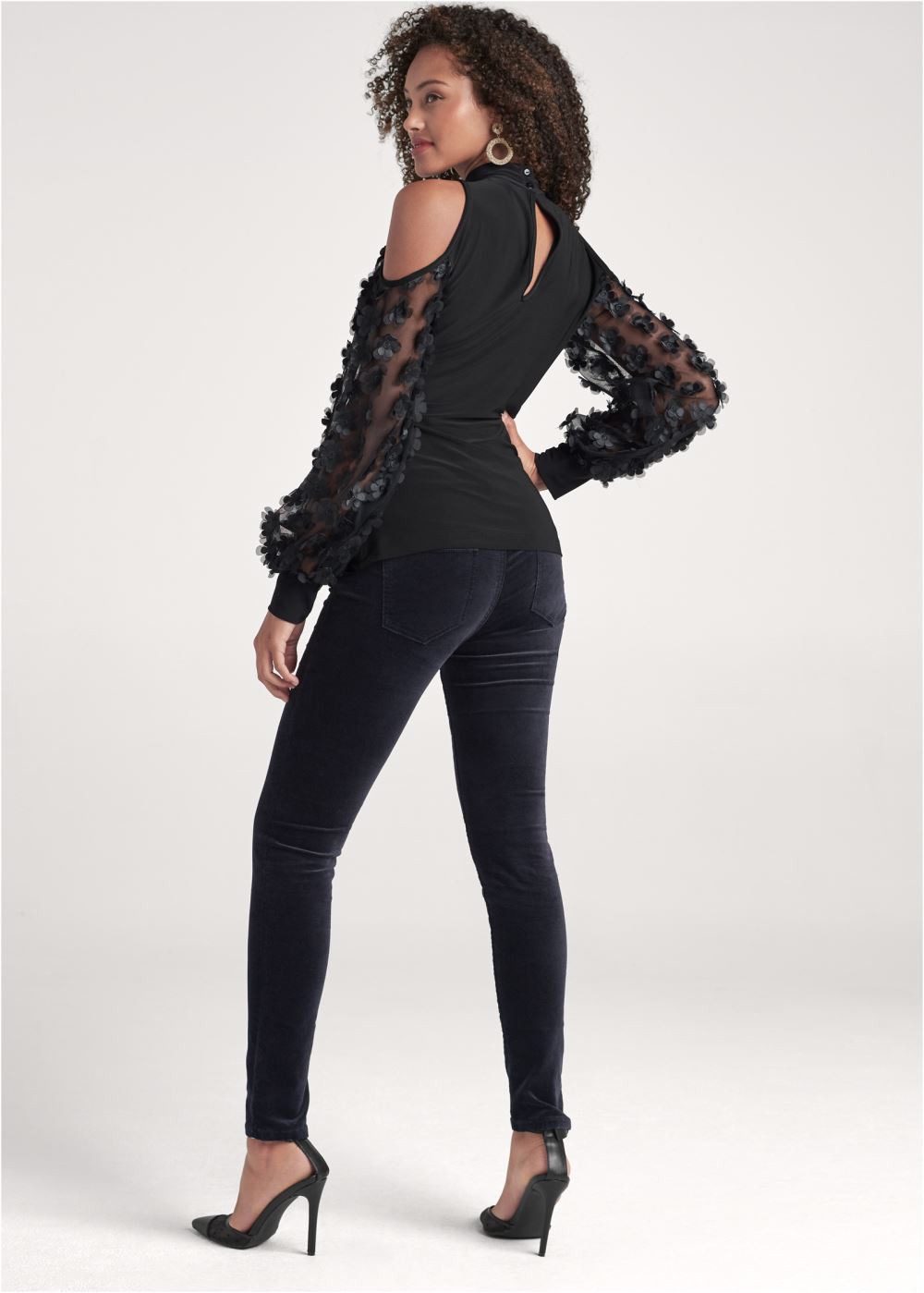 Venus Flower Detail Surplice Top in Black