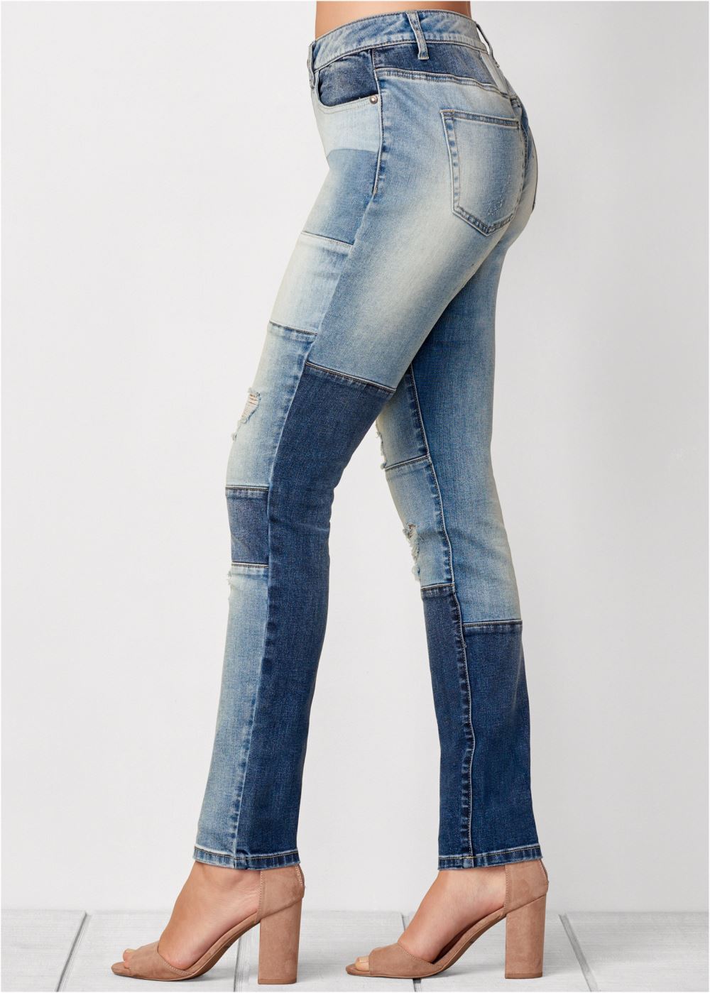 Venus Distressed Patchwork Jeans in Medium Wash