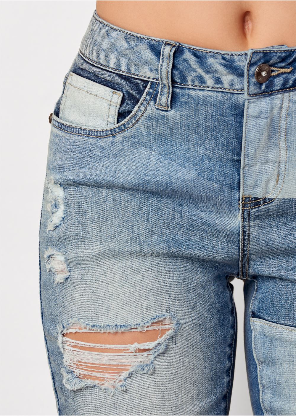 Venus Distressed Patchwork Jeans in Medium Wash