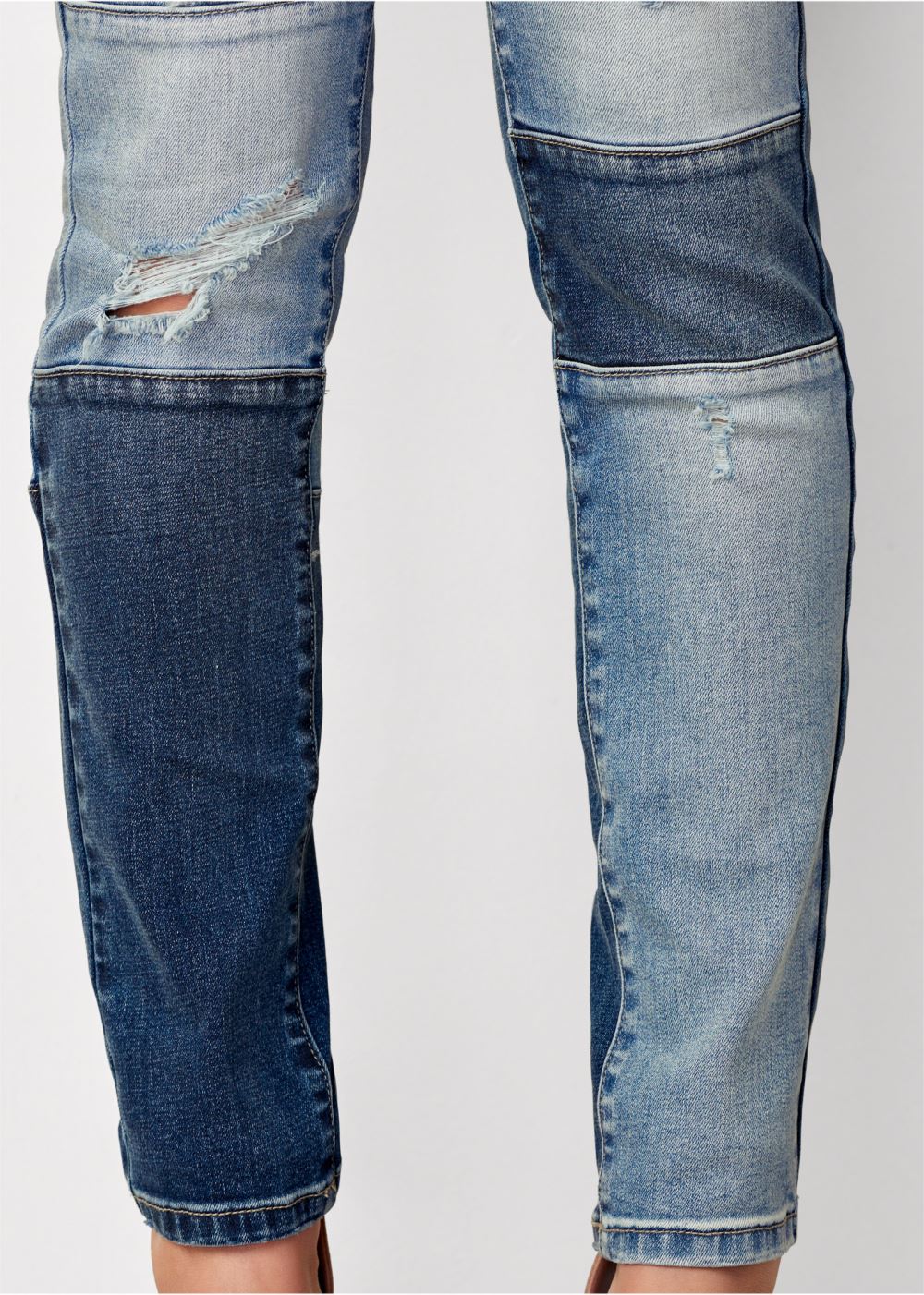 Venus Distressed Patchwork Jeans in Medium Wash
