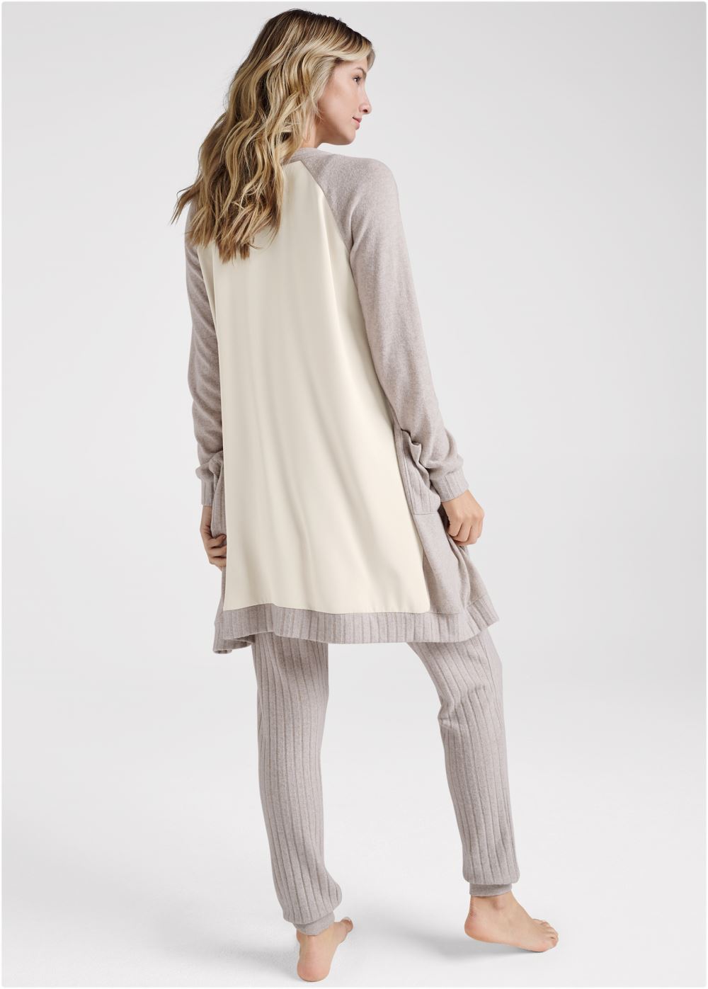 Venus Ribbed Hacci Cardigan in Taupe