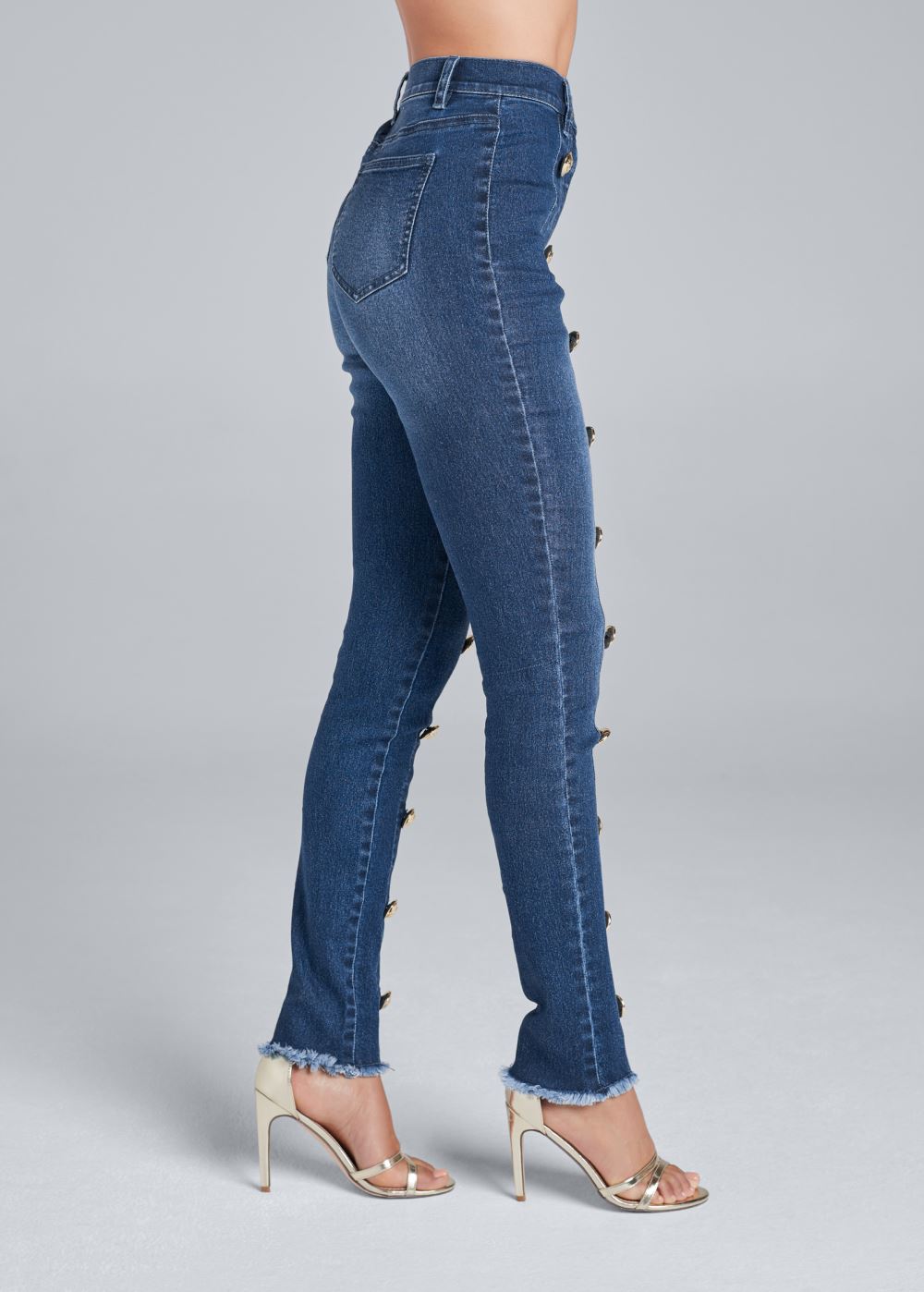 Venus Button Detail Skinny Jeans in Medium Wash