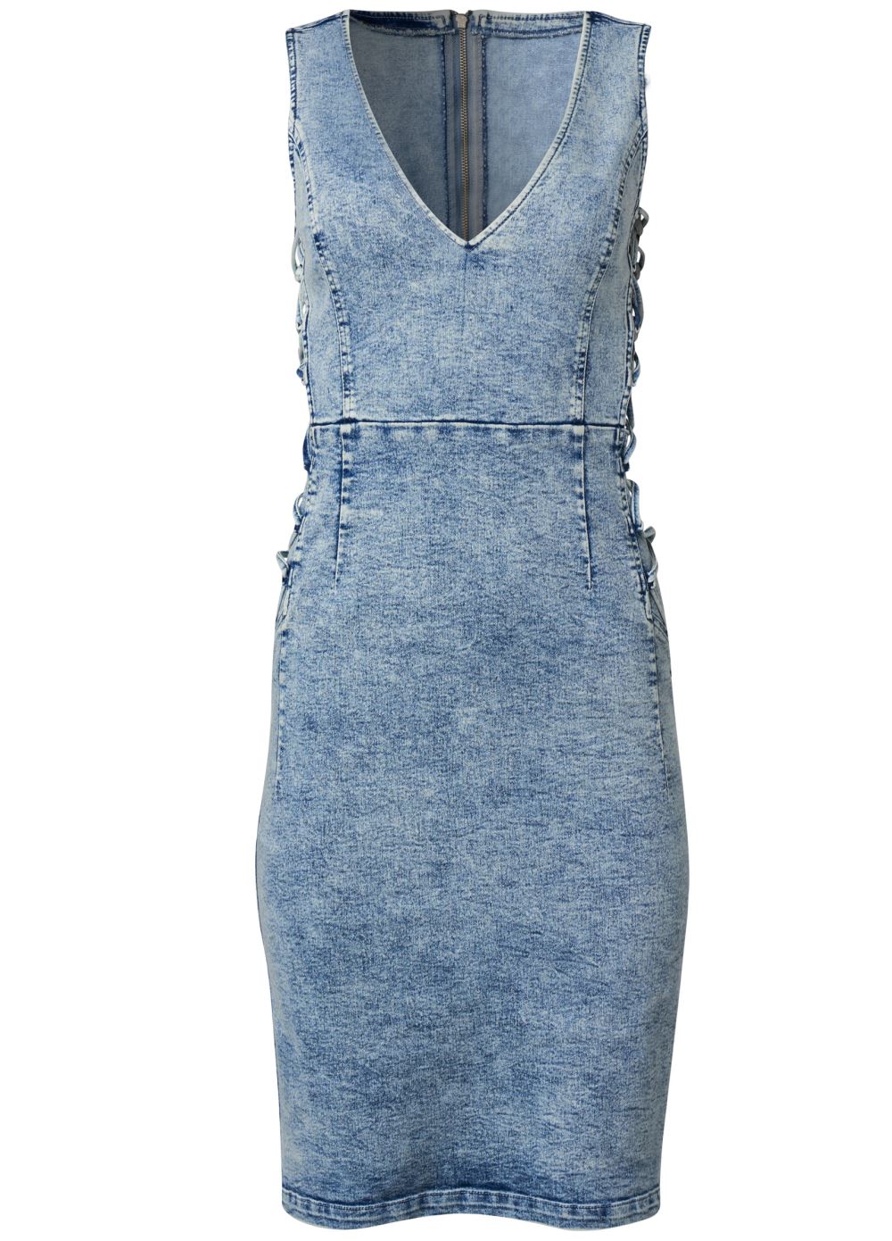 Venus Lace-Up Denim Dress - Acid Wash