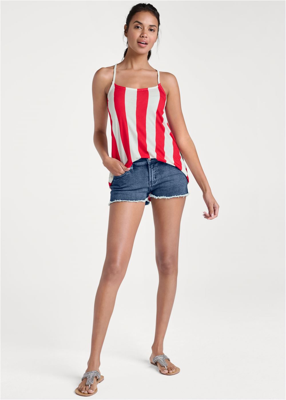 Venus Strappy Tank in Red & White