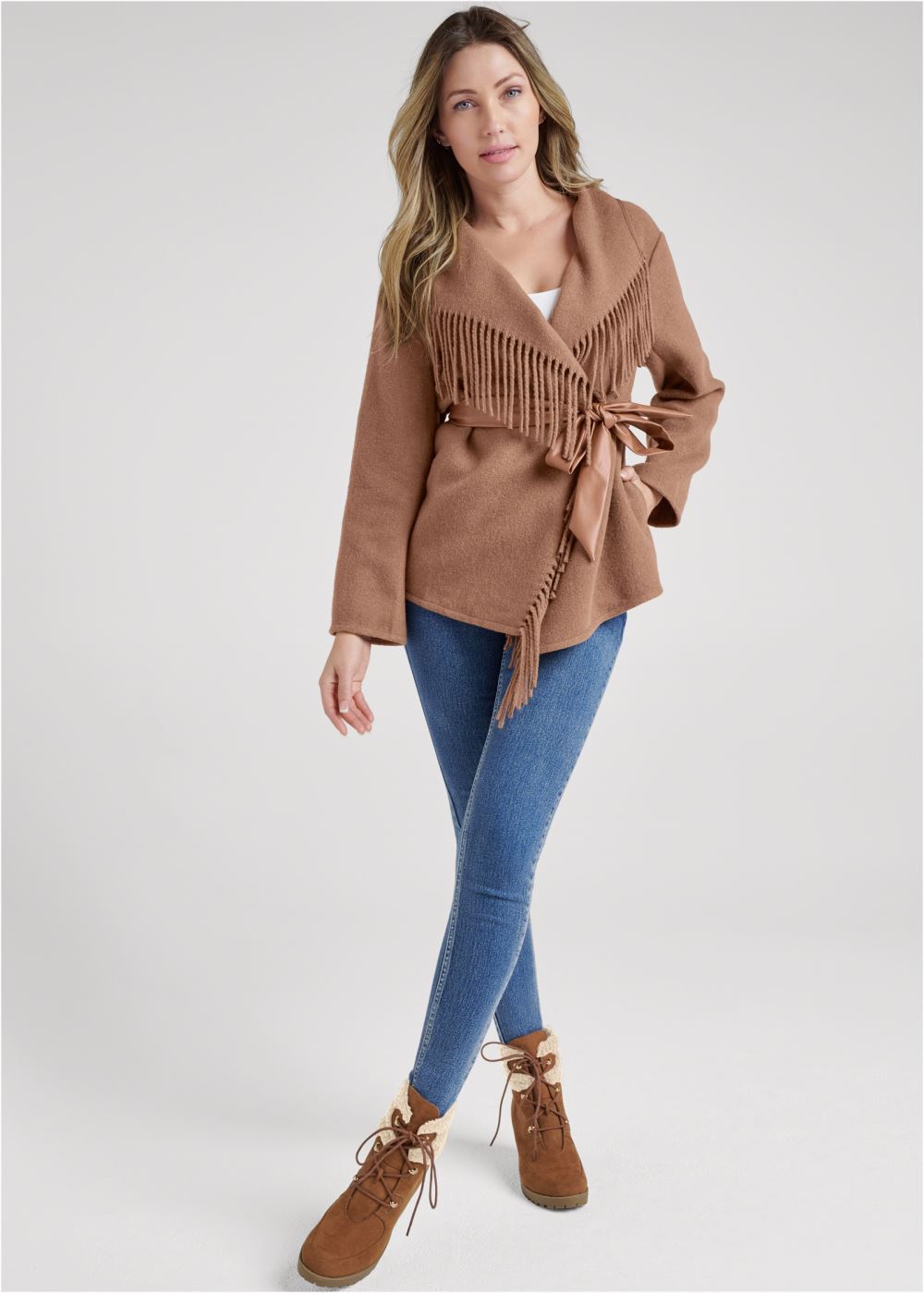 Venus Sherpa Lace-Up Booties in Light Brown