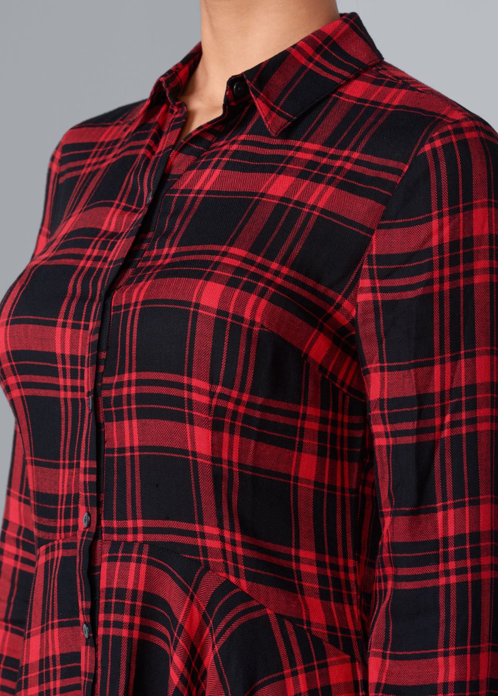 Venus Plaid High Low Dress - Red Multi