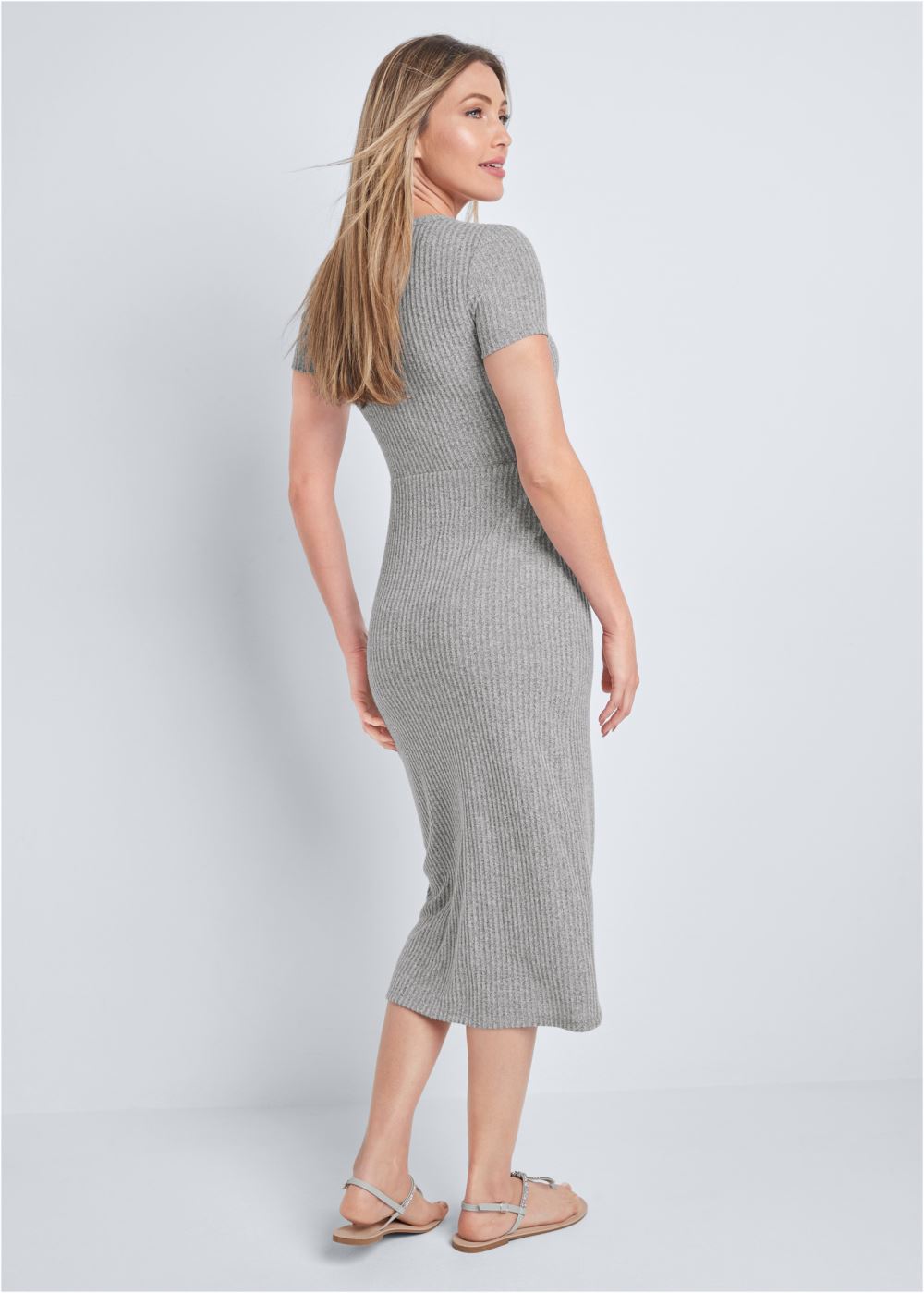 Venus Brushed Rib Knot Lounge Dress - Heather Grey
