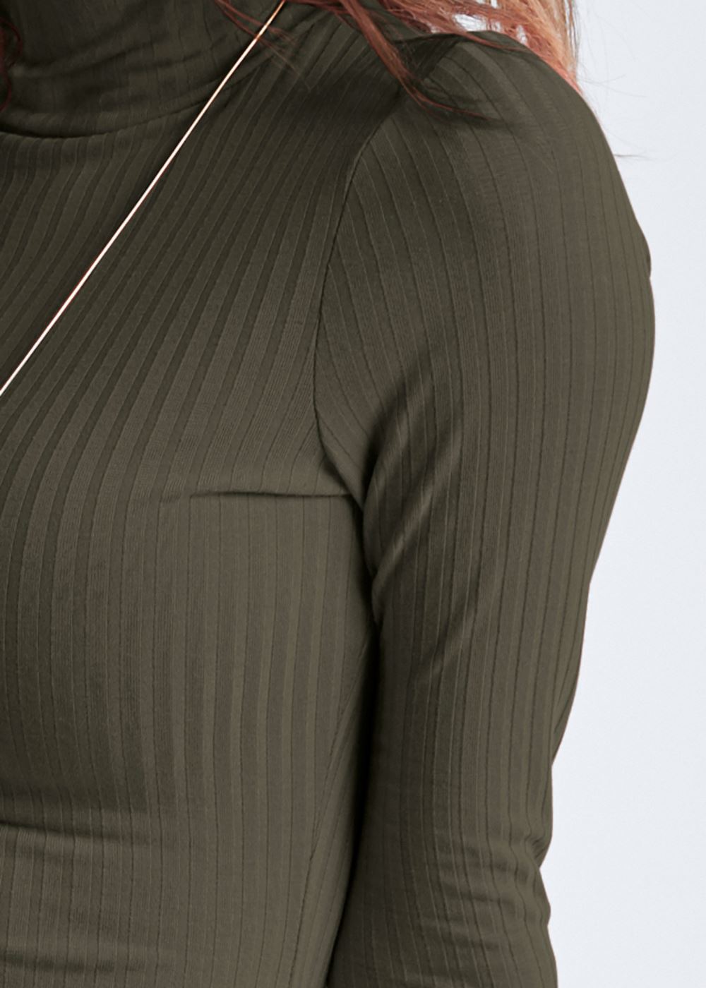 Venus Ribbed Mock-Neck Long Dress - Olive