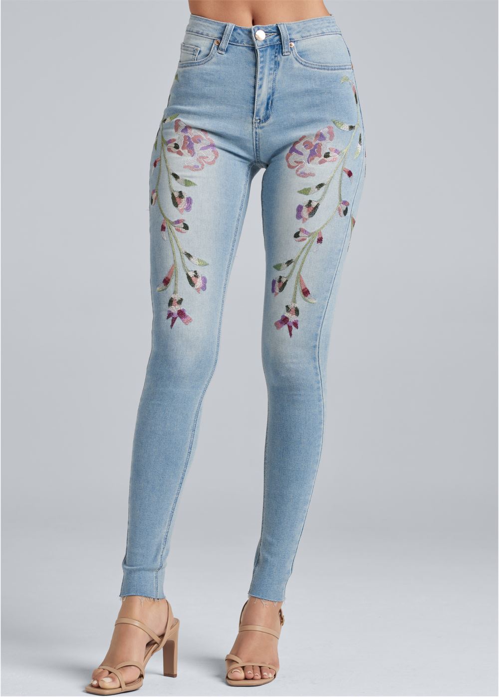 Venus Floral Embroidered Jeans in Light Wash