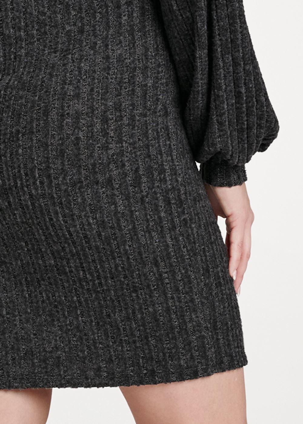 Venus Ribbed Hacci Button Dress - Black