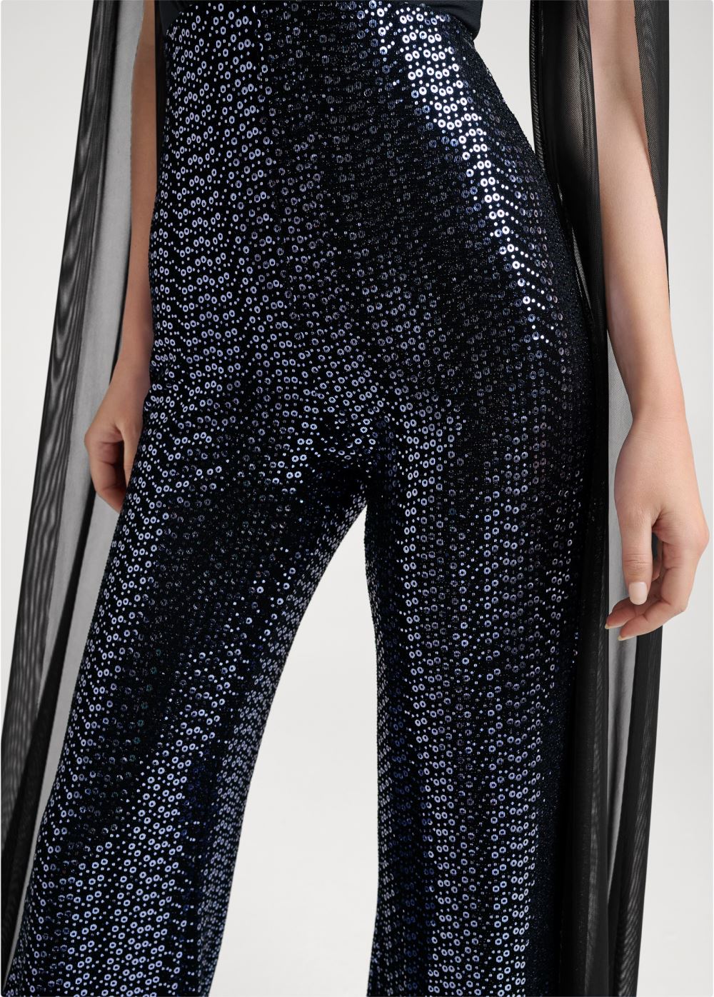 Venus Cape Sleeve Sequin Jumpsuit in Black