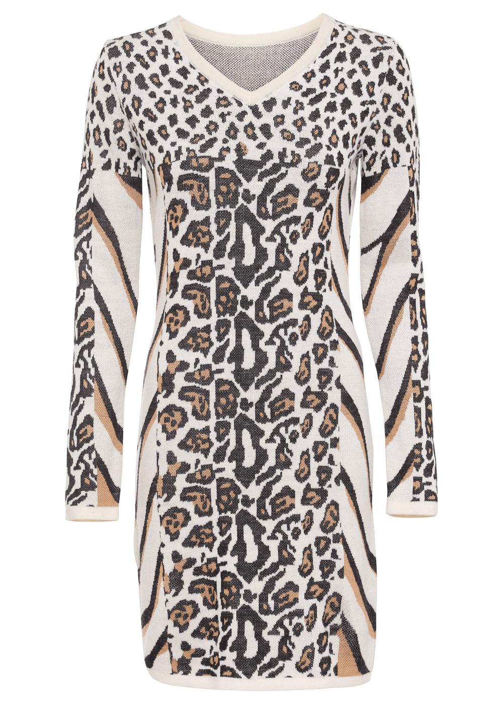 Venus Animal Print Sweater Dress - Beige & Black