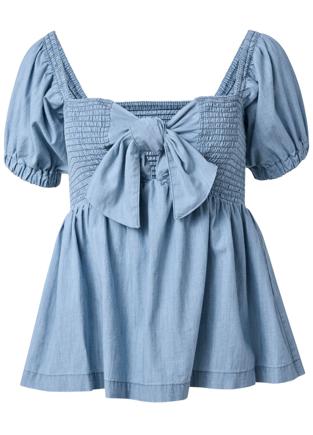 Venus Smocked Chambray Top in Light Wash