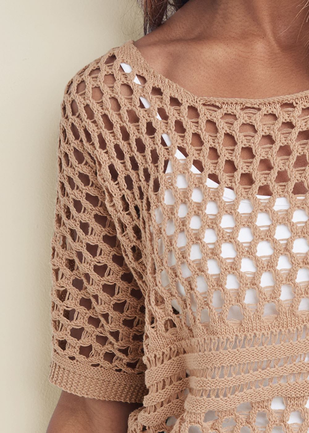 Venus VENUS | Open Knit Sweater in Tan