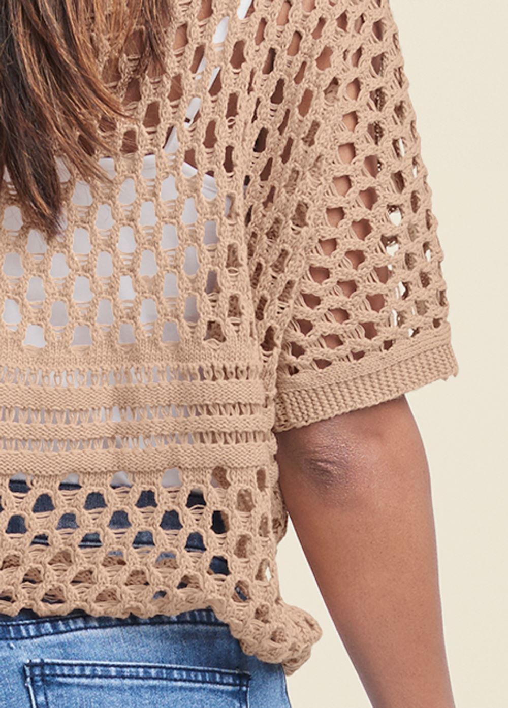 Venus VENUS | Open Knit Sweater in Tan