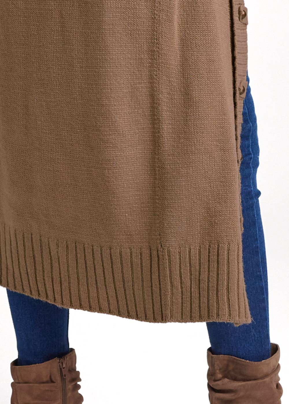 Venus Plus Size Tab Button Detail Duster in Oatmeal