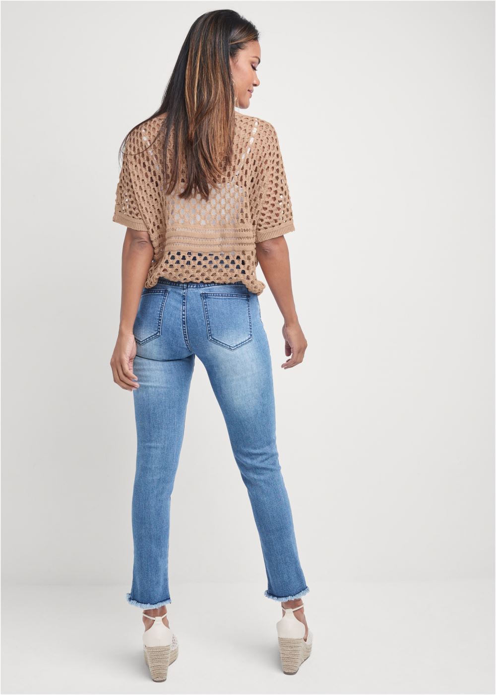 Venus Plus Size Open Knit Sweater in Tan