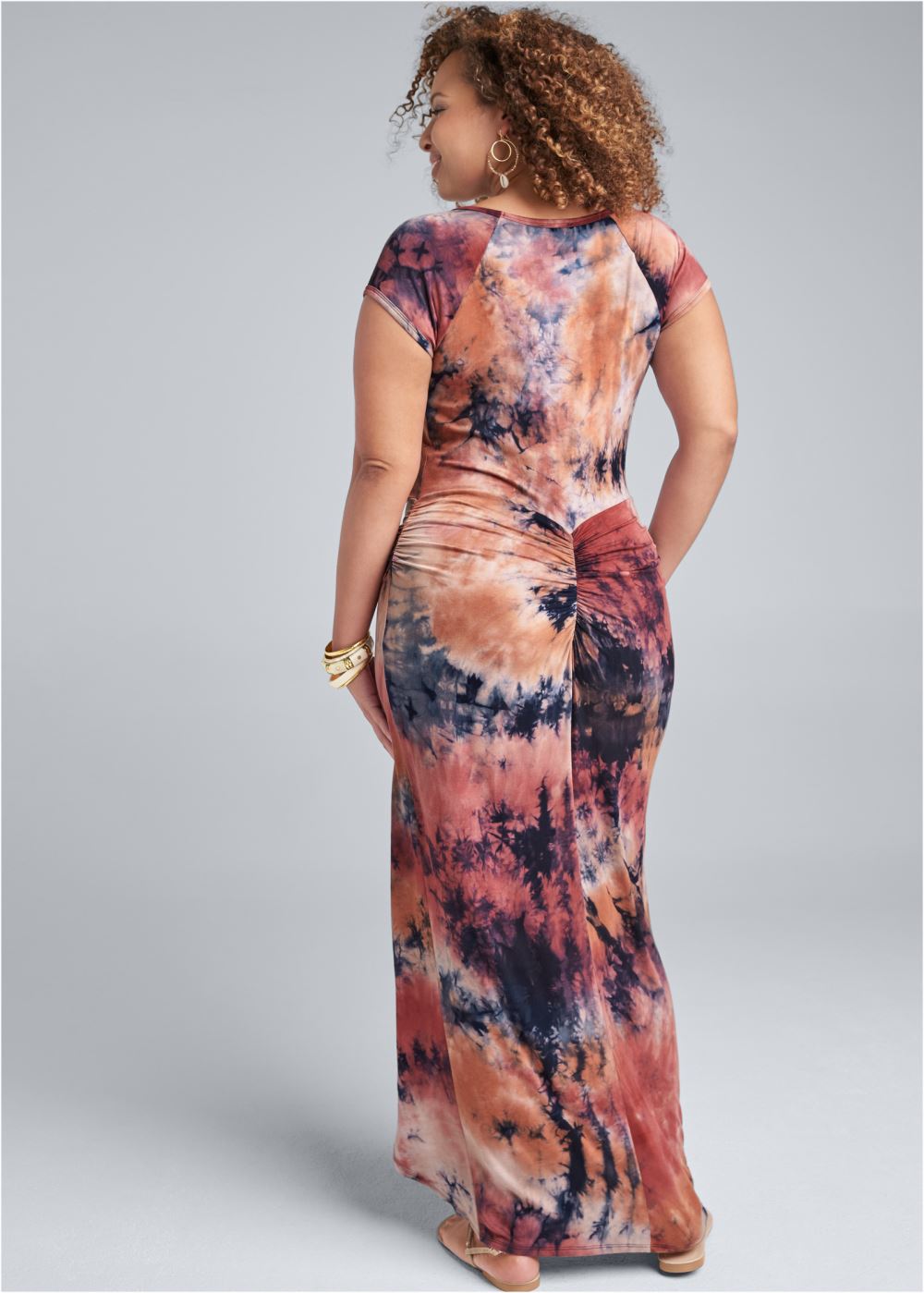 Venus Plus Size Ruched Tie Dye Maxi Dress