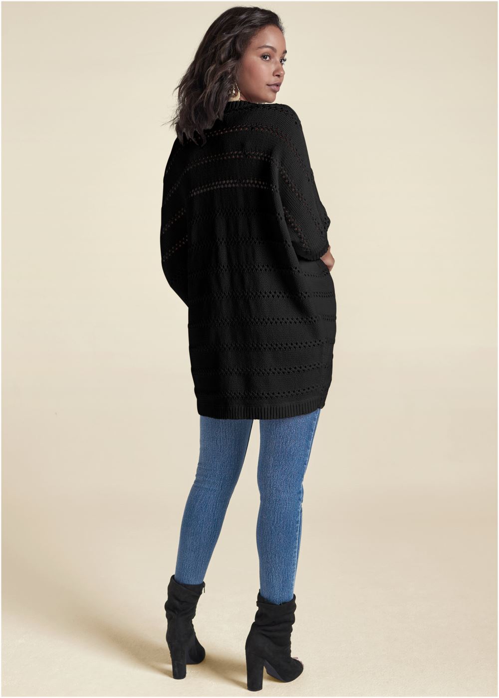 Venus Black POINTELLE STITCH COCOON CARDIGAN