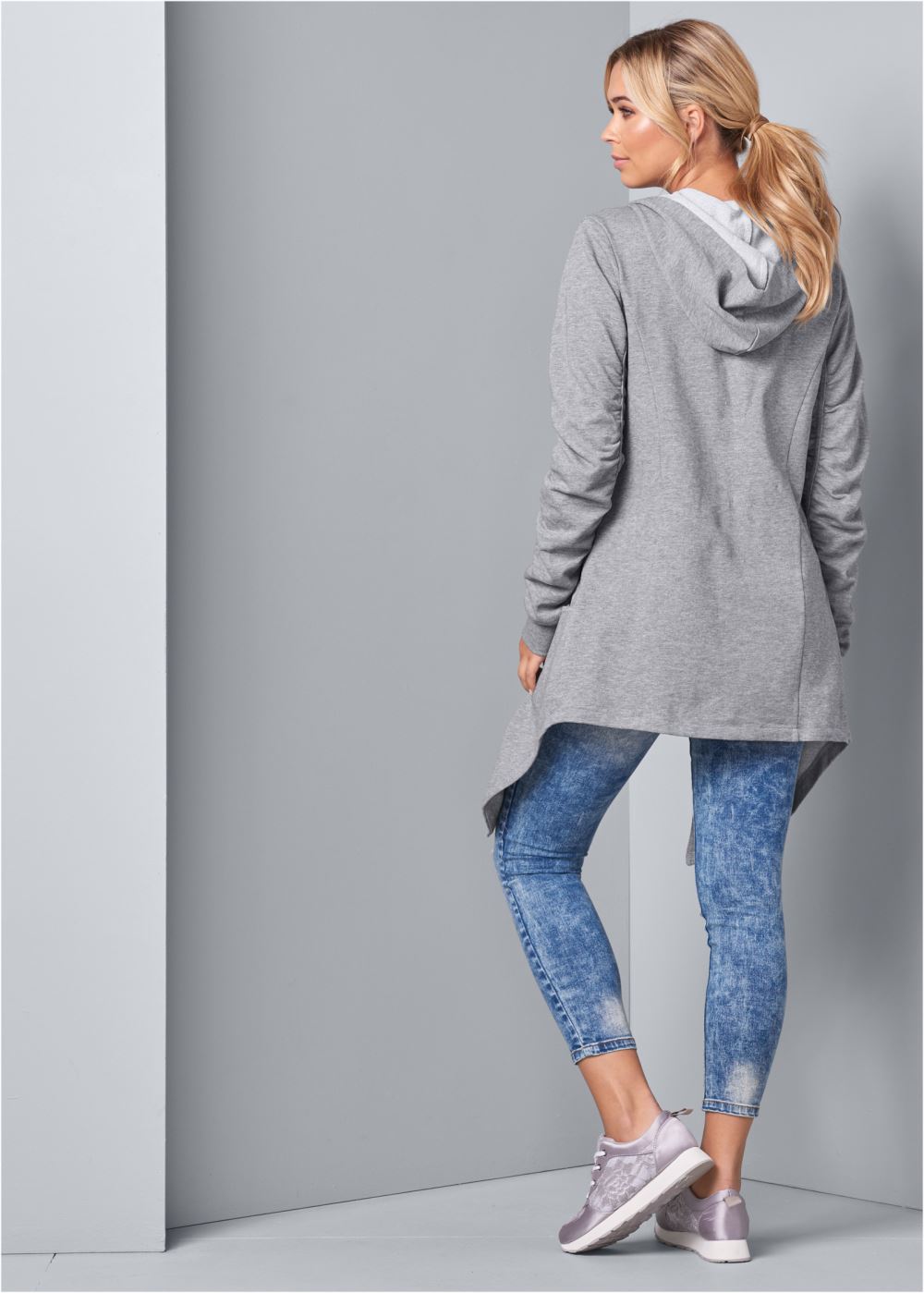 Venus Plus Size Asymmetrical Lounge Hoodie in Heather Grey
