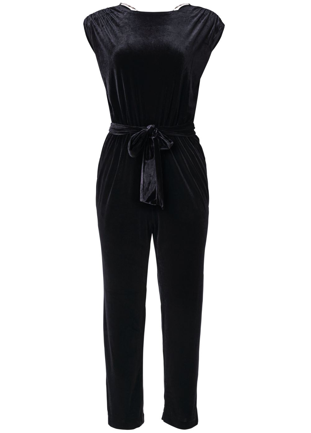 Venus Plus Size Velvet Back Chain Jumpsuit in Black