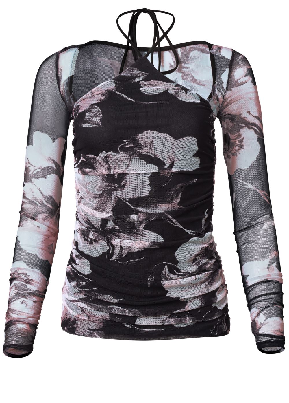 Venus Plus Size Floral Mesh Y-Neck Top