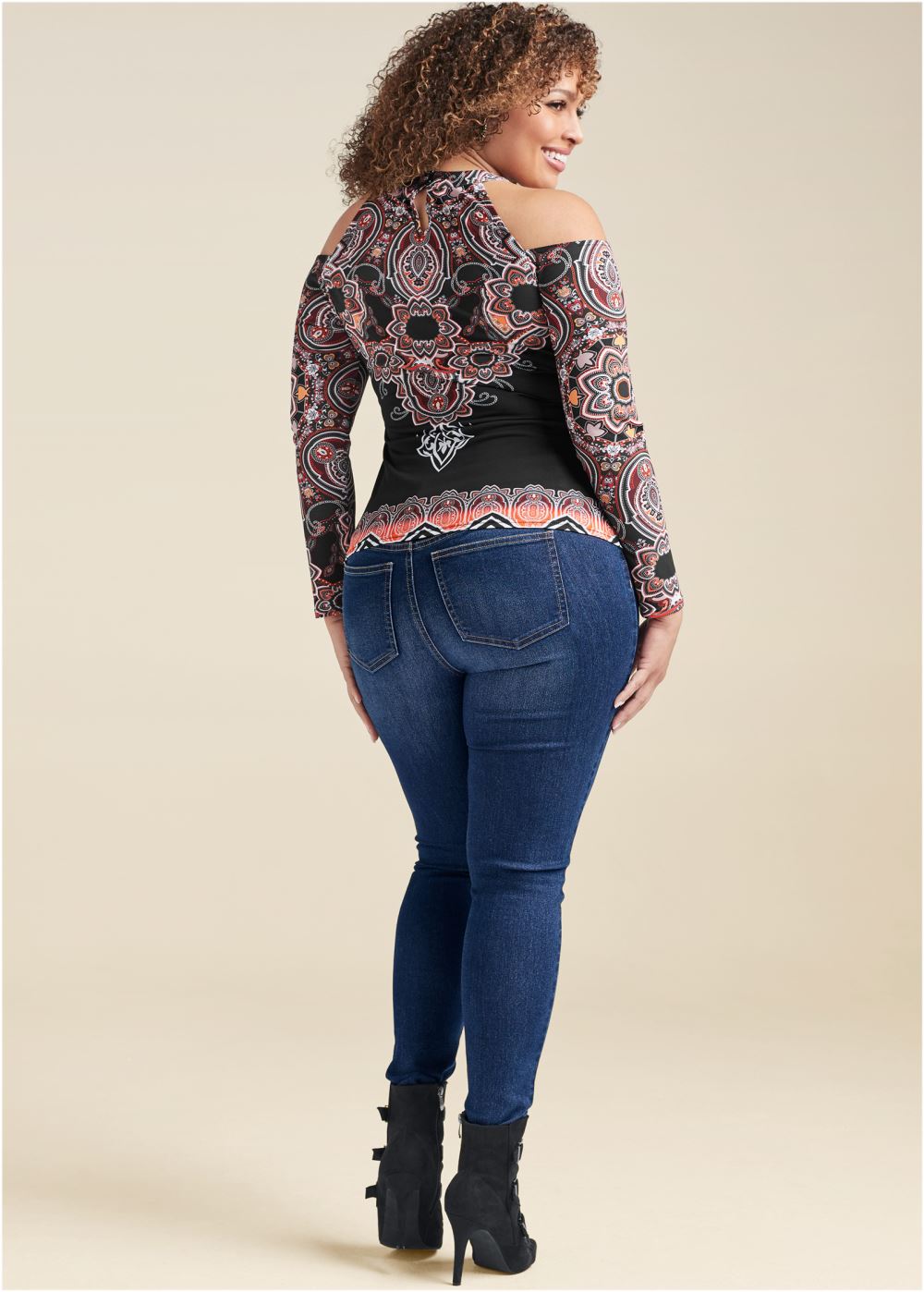 Venus Plus Size Paisley Cold-Shoulder Top