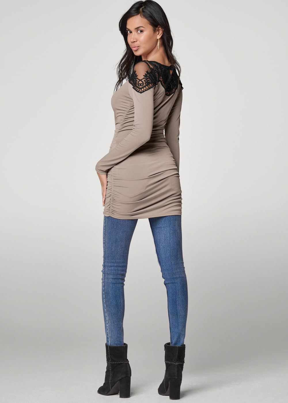 Venus Plus Size Lace Neckline Ruched Top