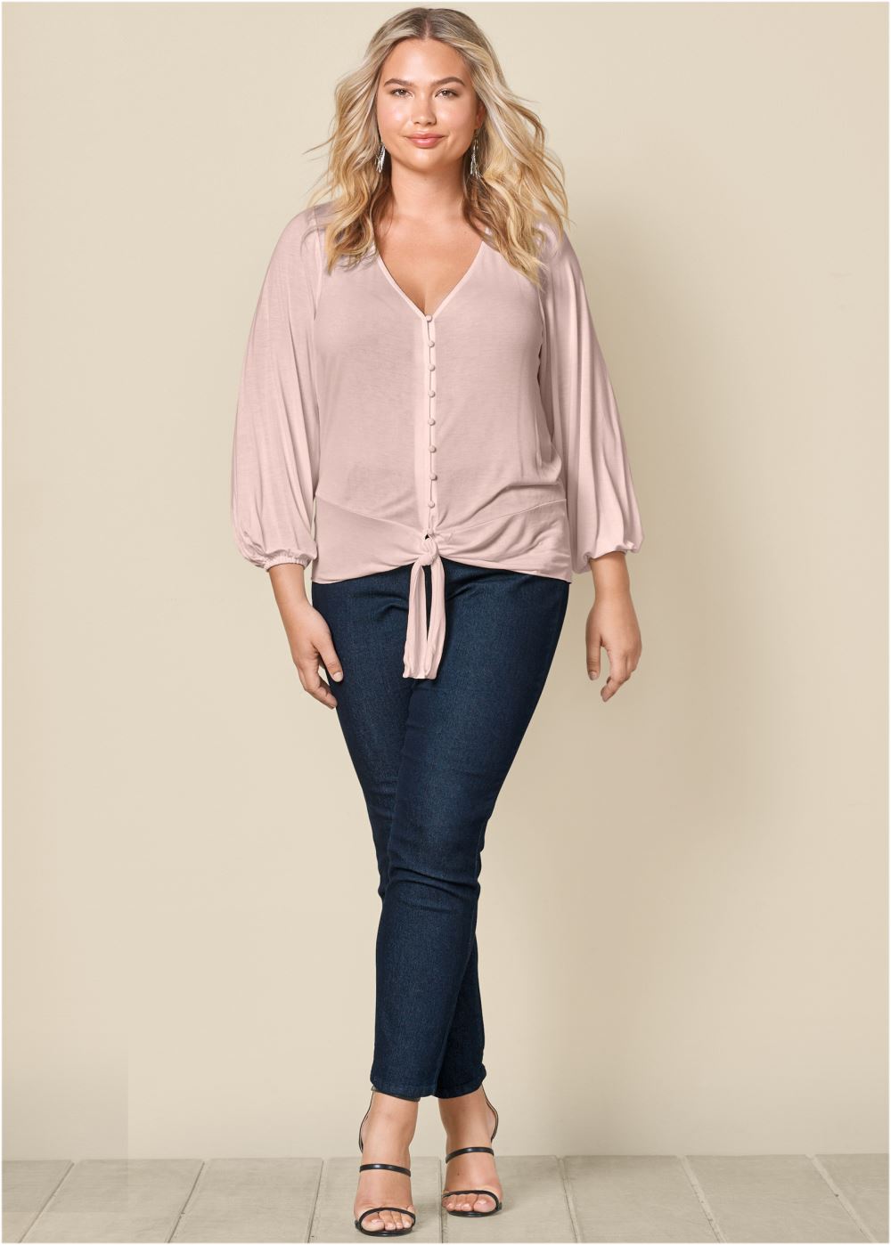 Venus Plus Size Tie-Front Button-Up Top