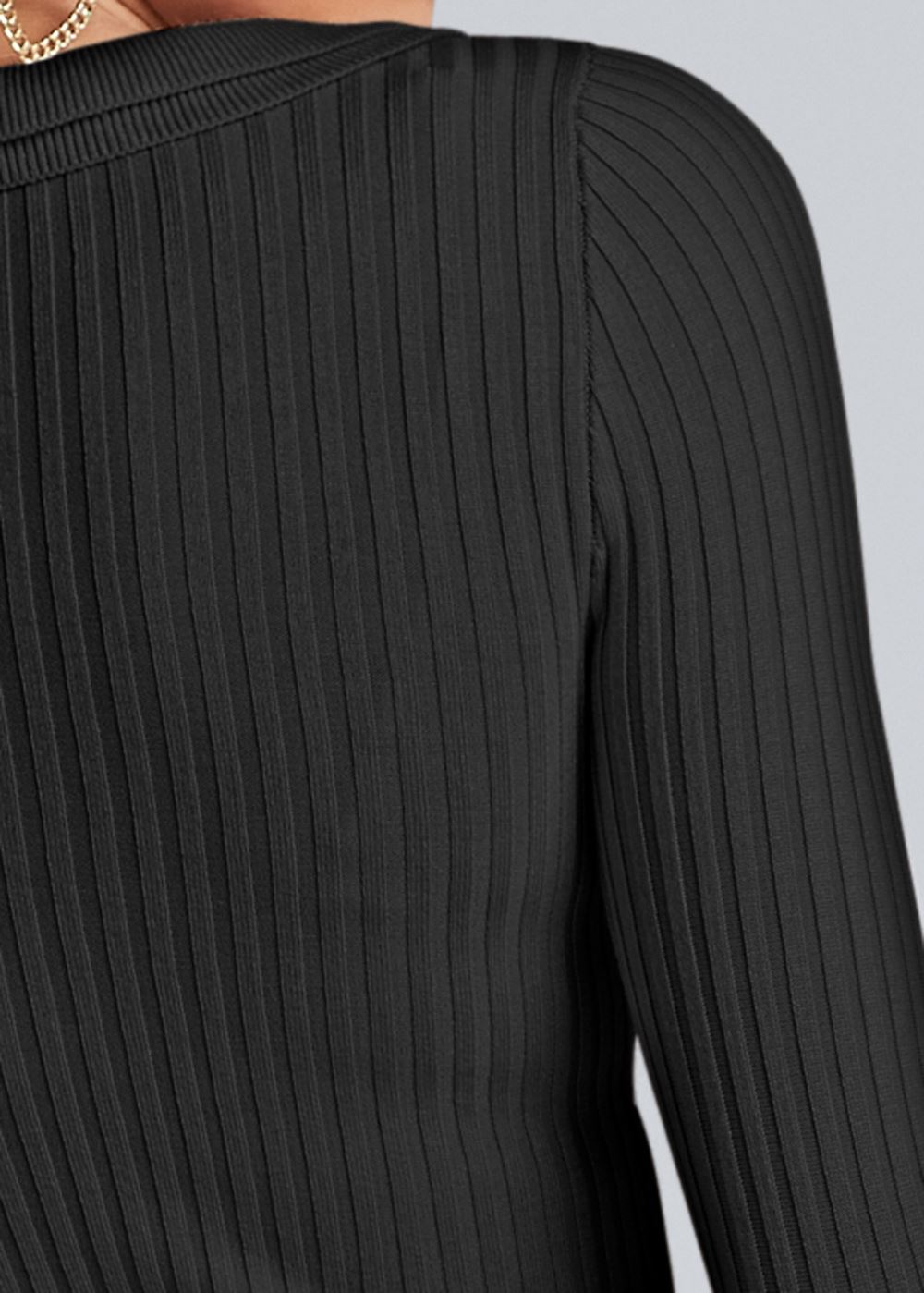 Venus Plus Size Ruffle Front Ribbed Sweater in Black