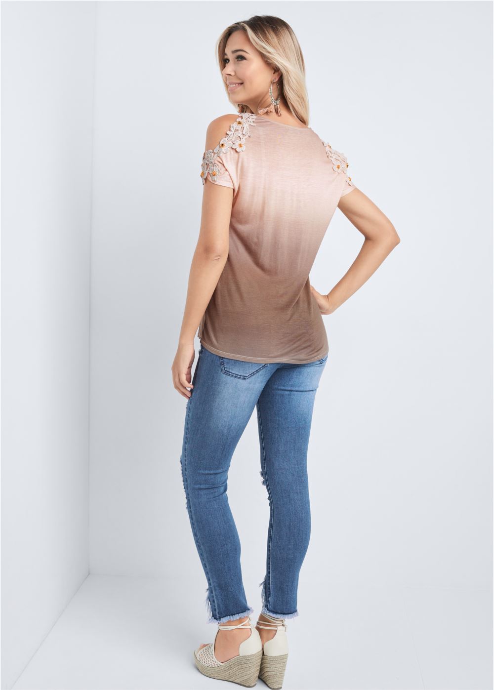 Venus Tan Multi Ombre cold-shoulder top