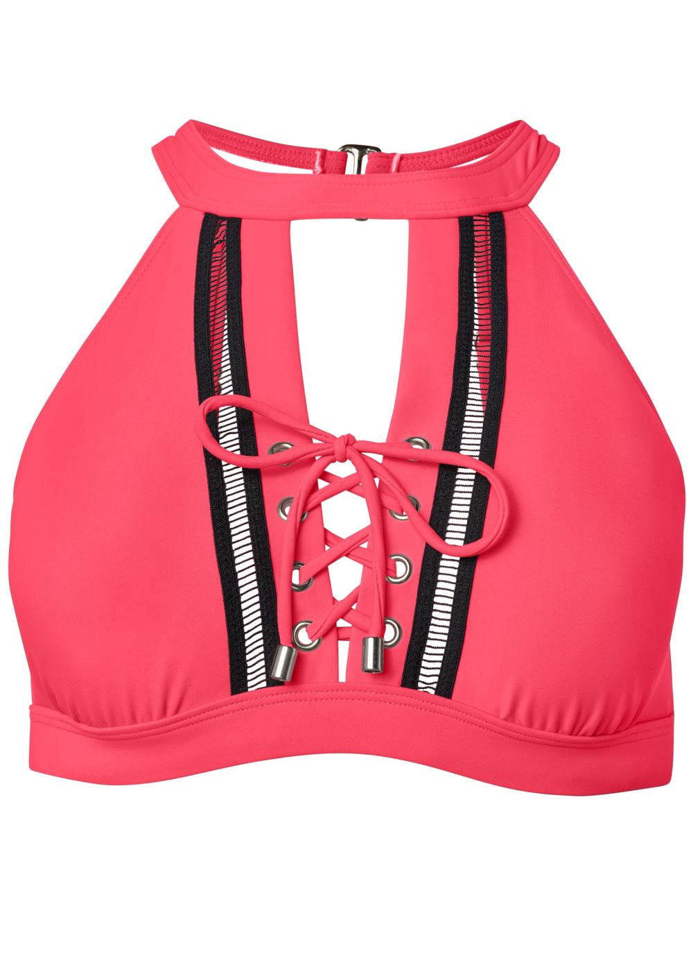 Venus Plus Size High Neck Detailed Top Bikini - Sunset Pink