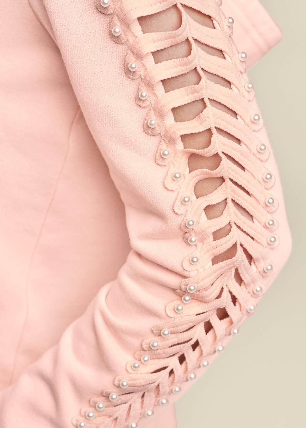 Venus Plus Size Pearl Cutout Sleeve Hoodie in Pink
