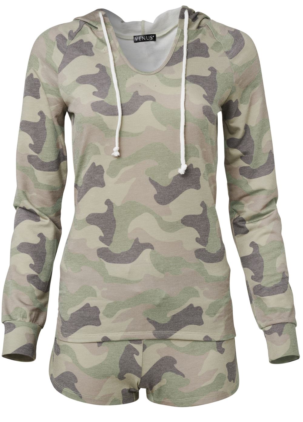 Venus Plus Size Lounge Hoodie Shorts Set in Green Multi