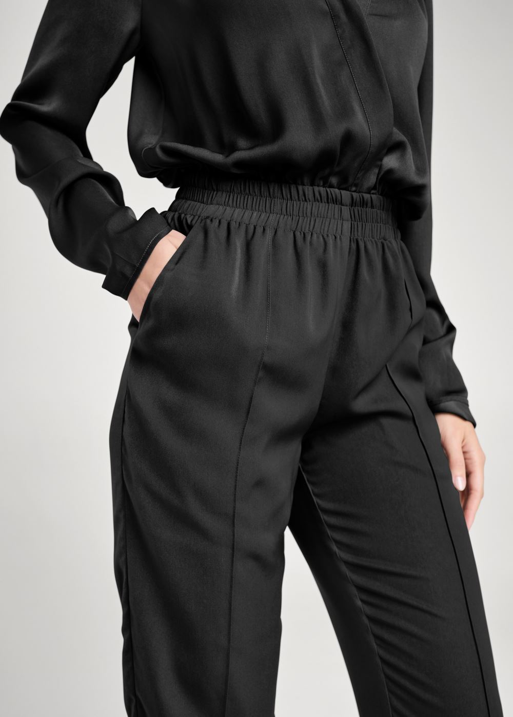 Venus Black SMOCKED JOGGER JUMPSUIT