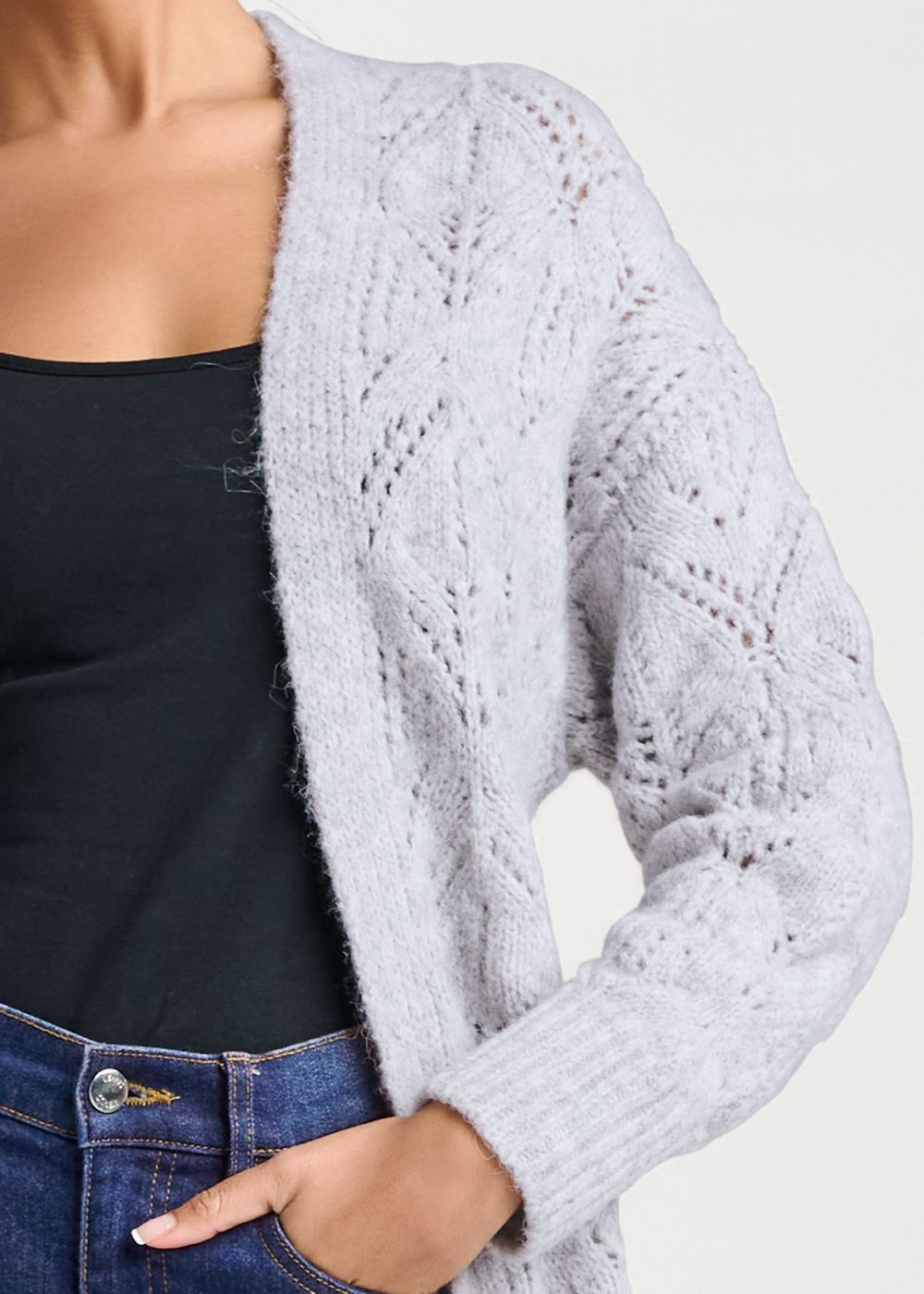 Venus Heather Grey COZY OPEN KNIT DUSTER