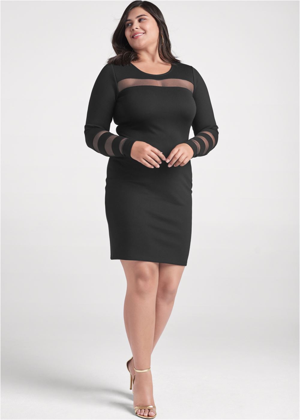 Venus Plus Size Mesh Detail Bodycon Dress