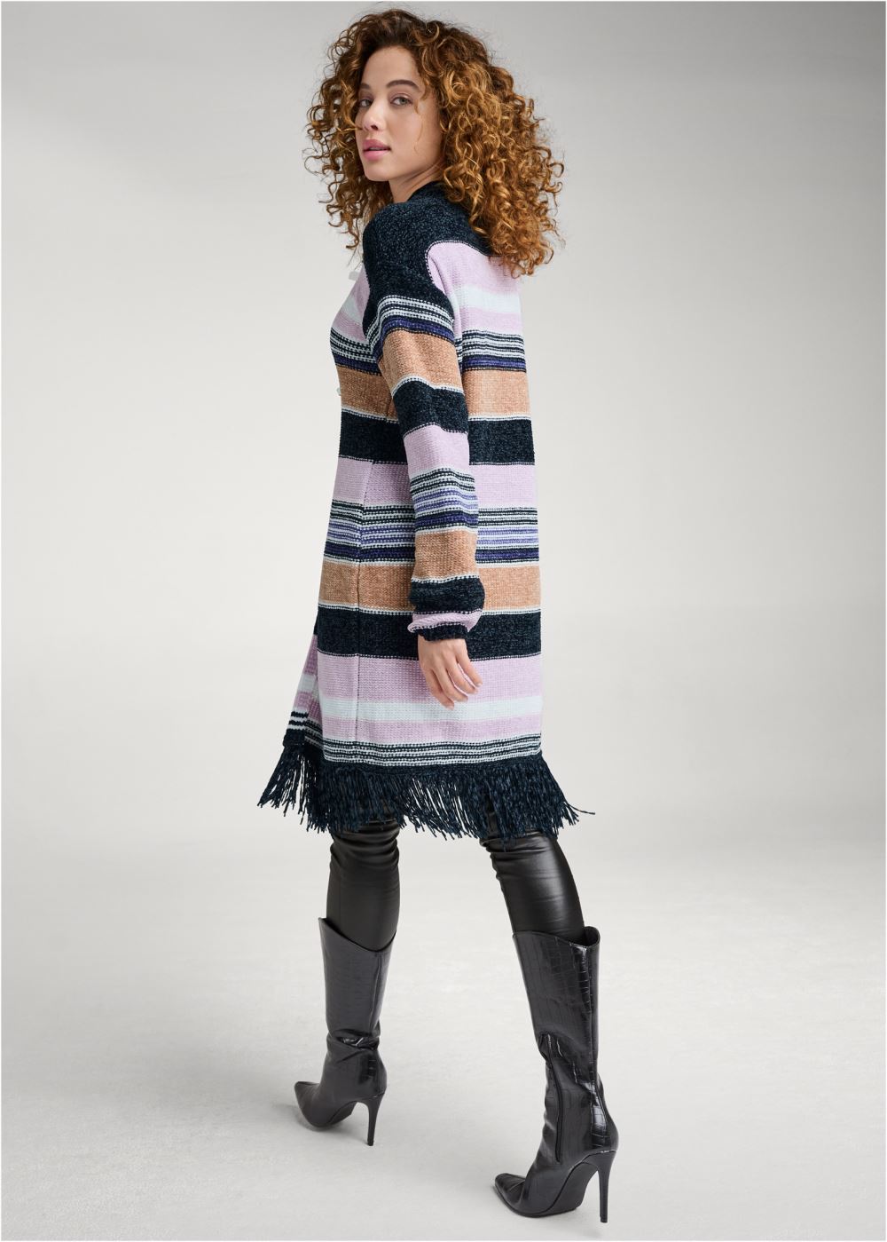 Venus Plus Size Chenille Striped Cardigan in Purple Multi