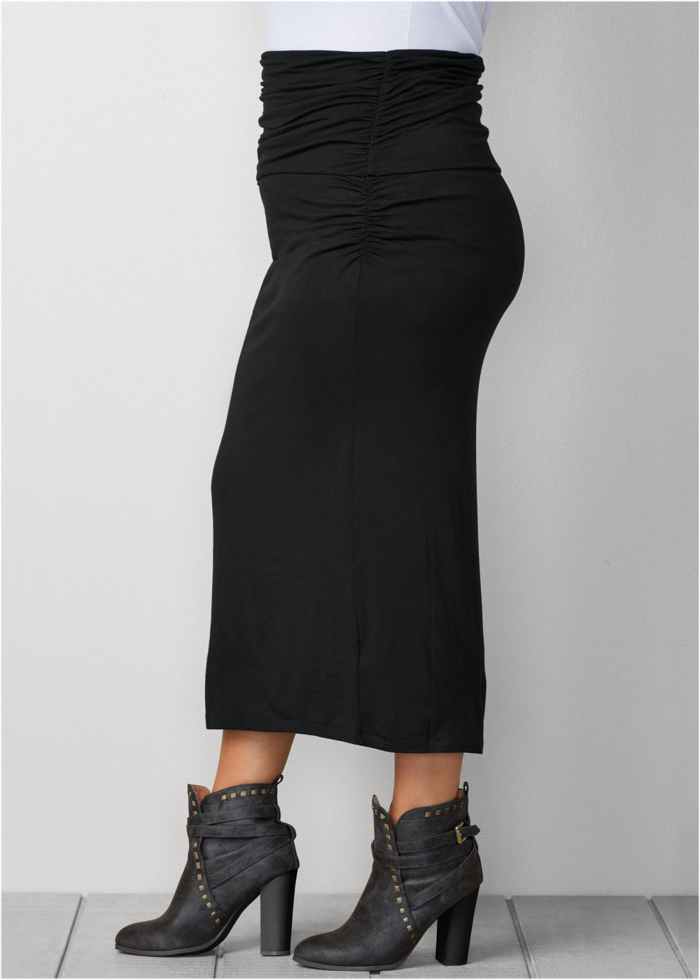 Venus Black GATHERED WAIST LONG SKIRT