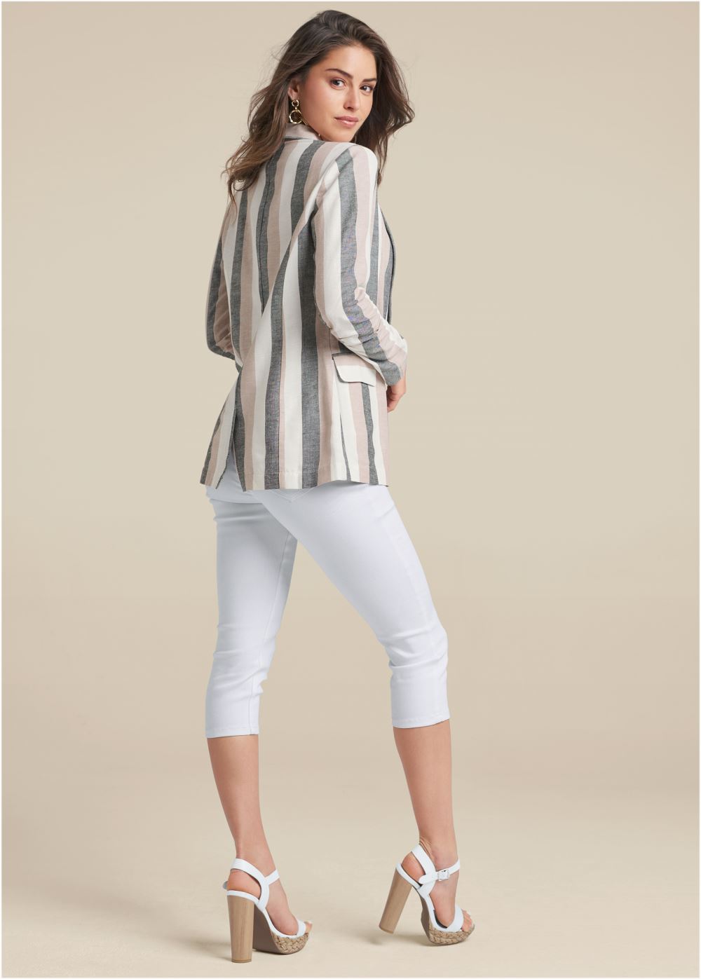 Venus White Multi STRIPED LINEN BLAZER