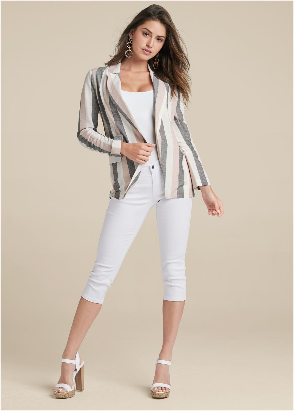 Venus White Multi STRIPED LINEN BLAZER