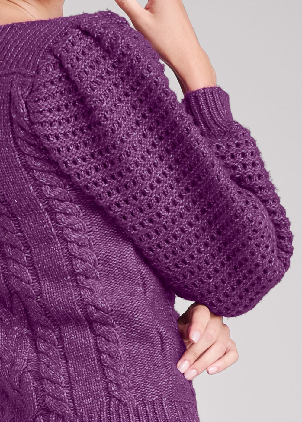 Venus Plus Size Cable Knit Sweater in Purple